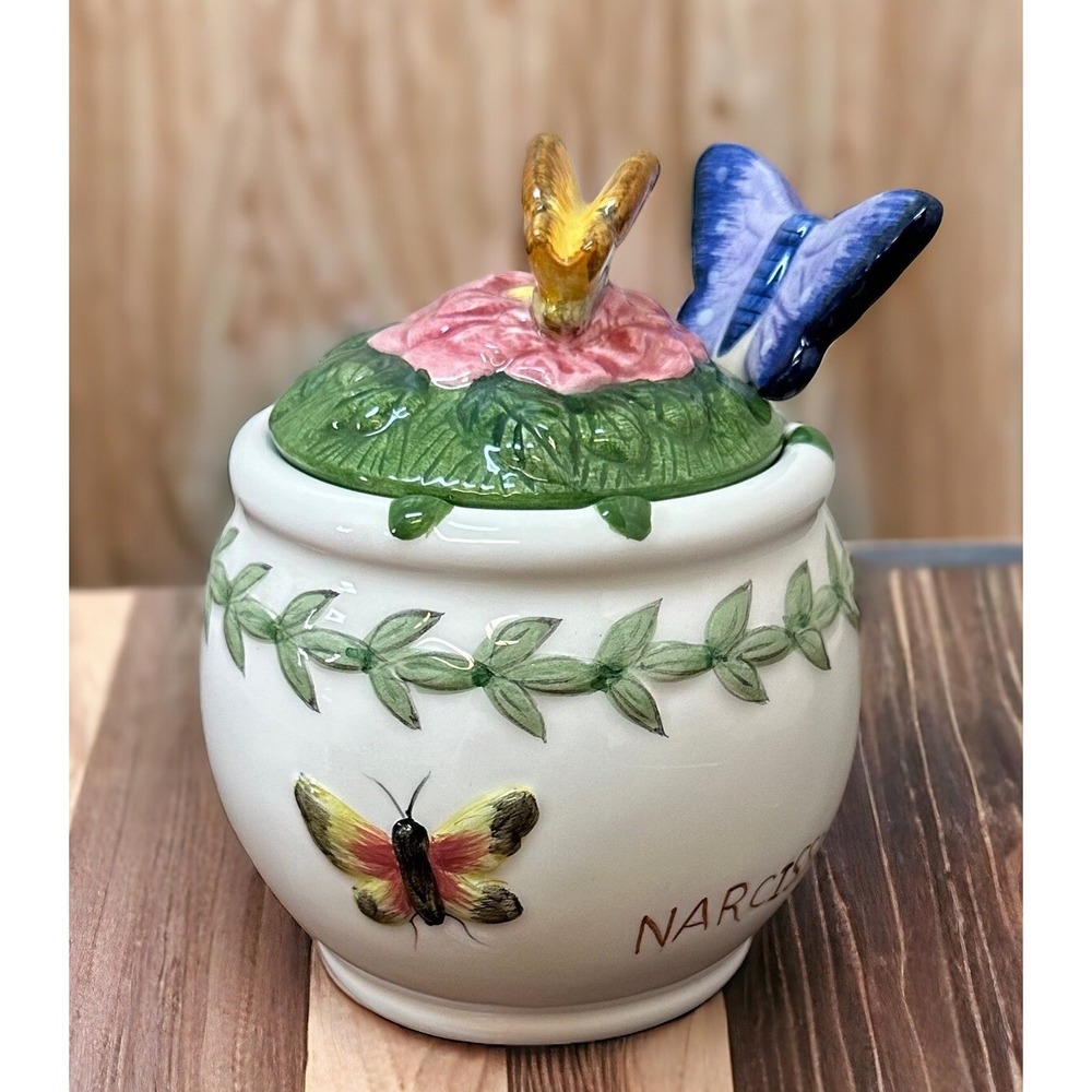 Portmeirion Botanic Garden Jelly Jam Condiment Jar with Butterfly Spoon